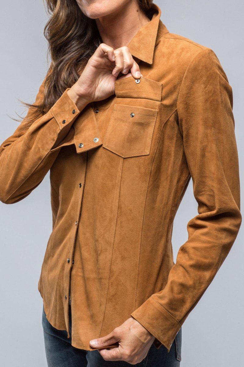 dibello marissa long suede shirt in rich tobacco ladies outerwear leather axels vail 39230050271466