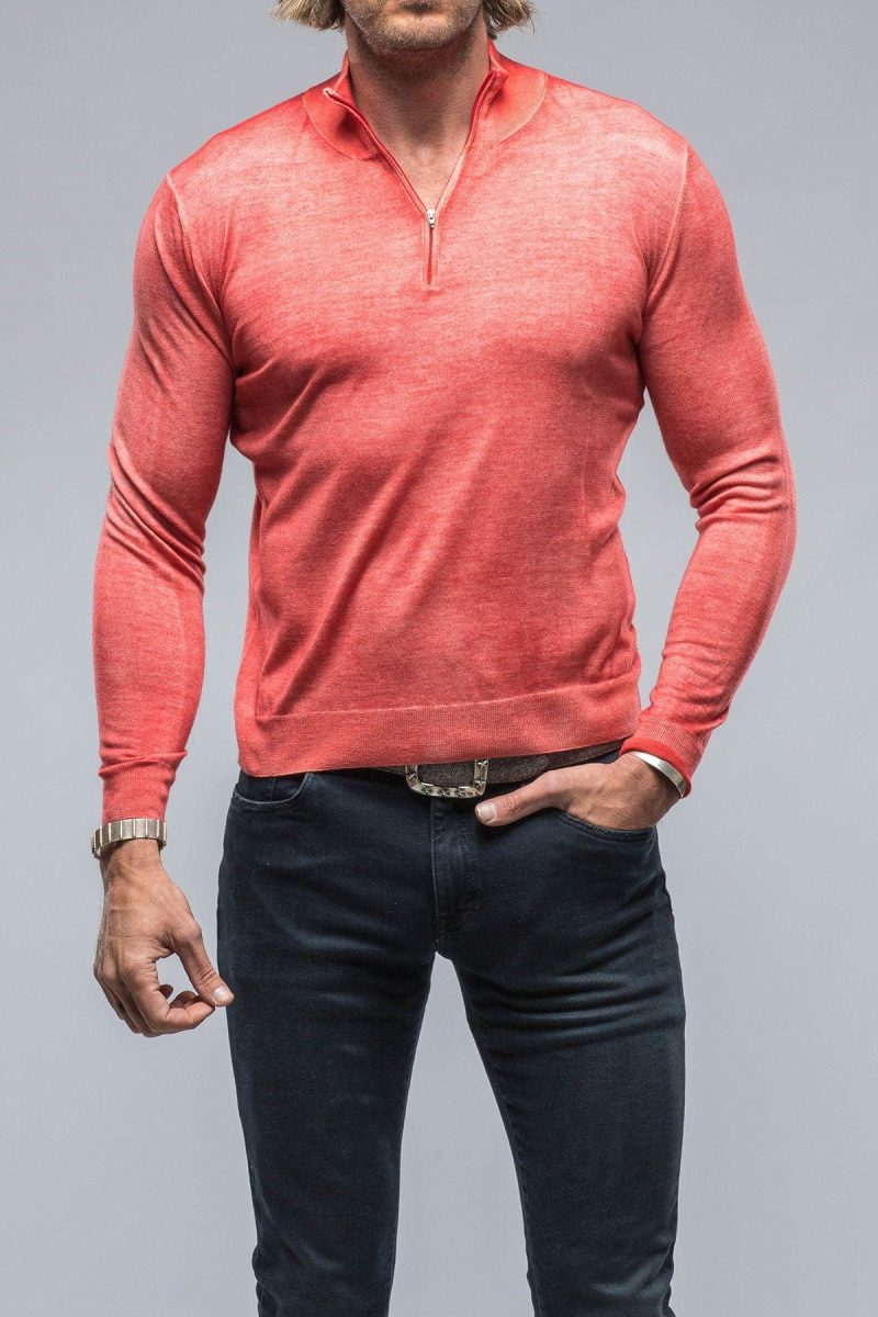 dune queniin cashmere quarter zip in blood orange mens sweaters axels vail 38620496625898