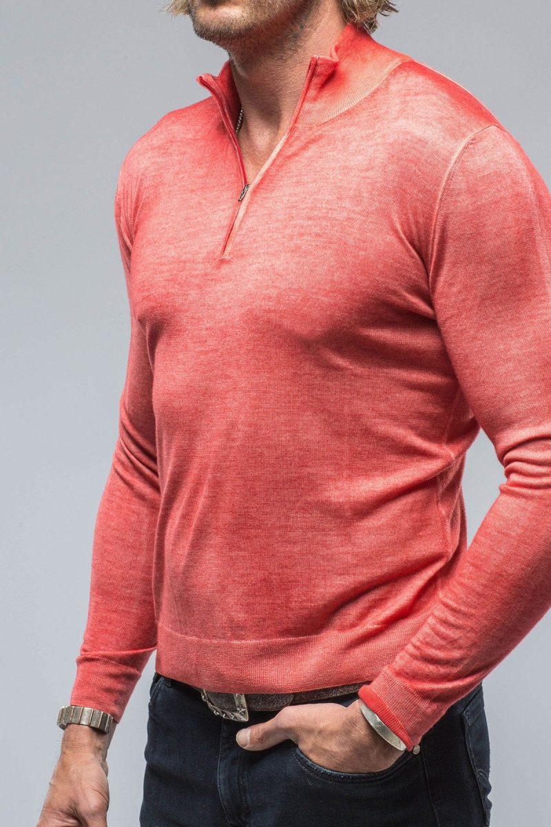 dune queniin cashmere quarter zip in blood orange mens sweaters axels vail 38620496658666