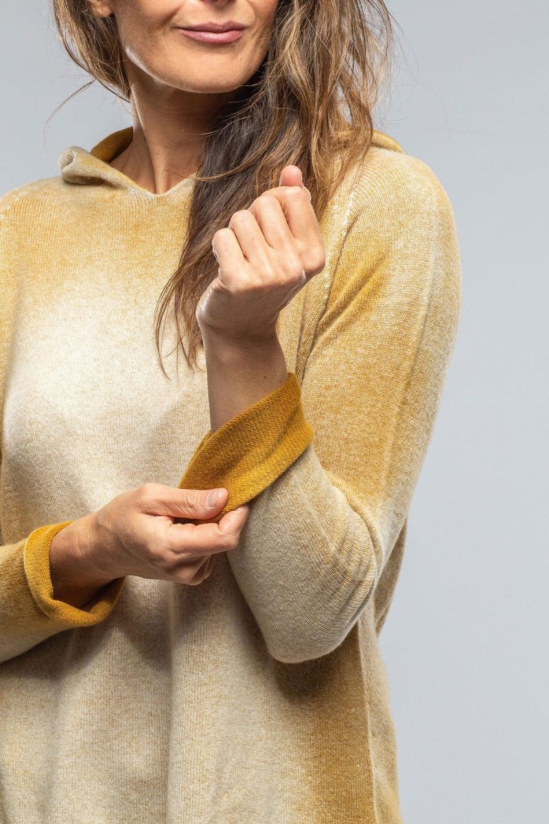 dune rubina cashmere hooded pullover in ochre ladies sweaters axels vail 37373201088746