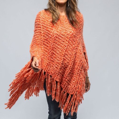 ella silla soliana cashmere poncho in melon flame ladies sweaters axels vail 39449814499562