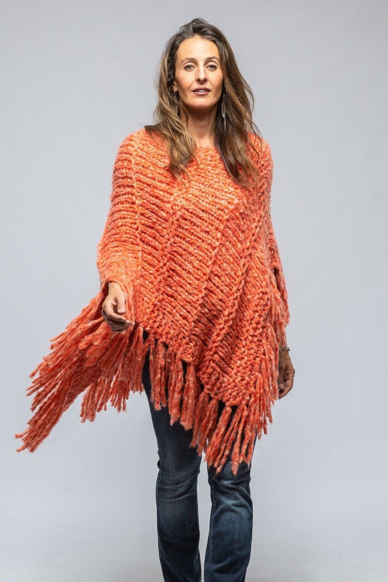 ella silla soliana cashmere poncho in melon flame ladies sweaters axels vail 39449814499562