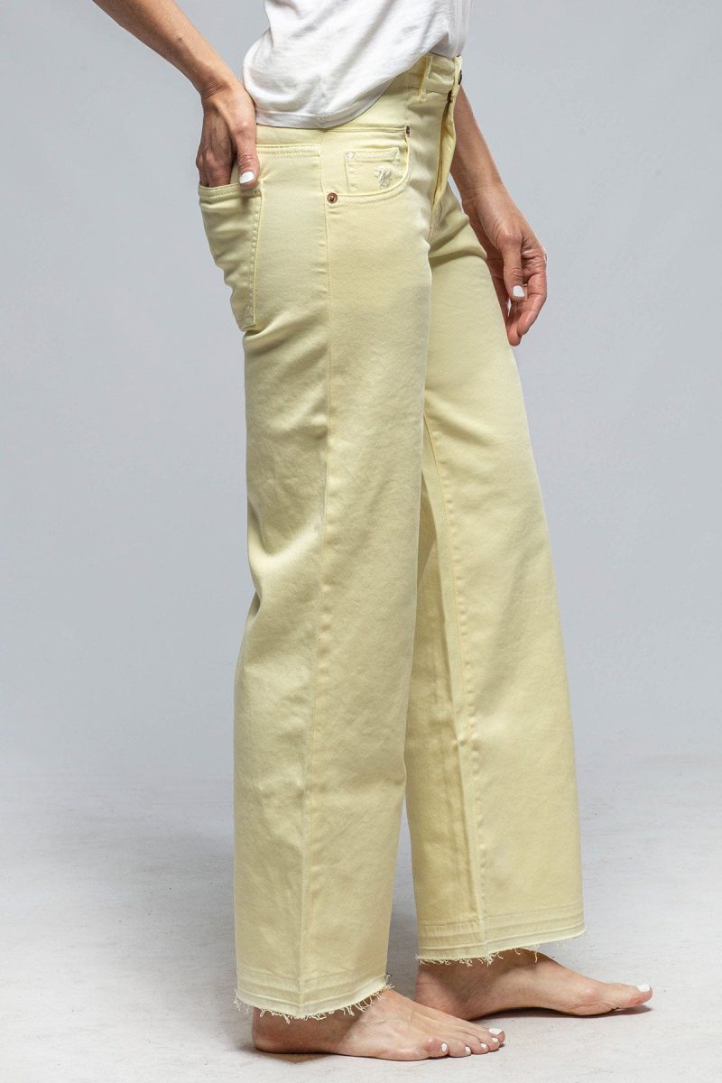 european culture elisa open hem jean in pale yellow ladies pants jeans axels vail 37115009368298