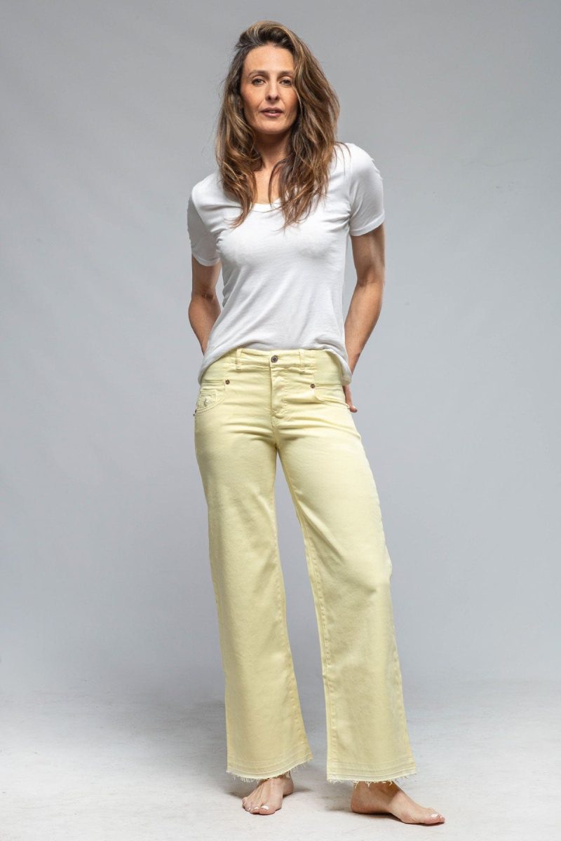 european culture elisa open hem jean in pale yellow ladies pants jeans axels vail 37115009532138