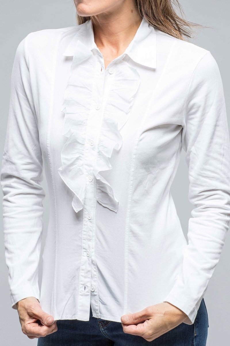 european culture pennelope ruffle front shirt in white ladies blouses axels vail 38872840569066