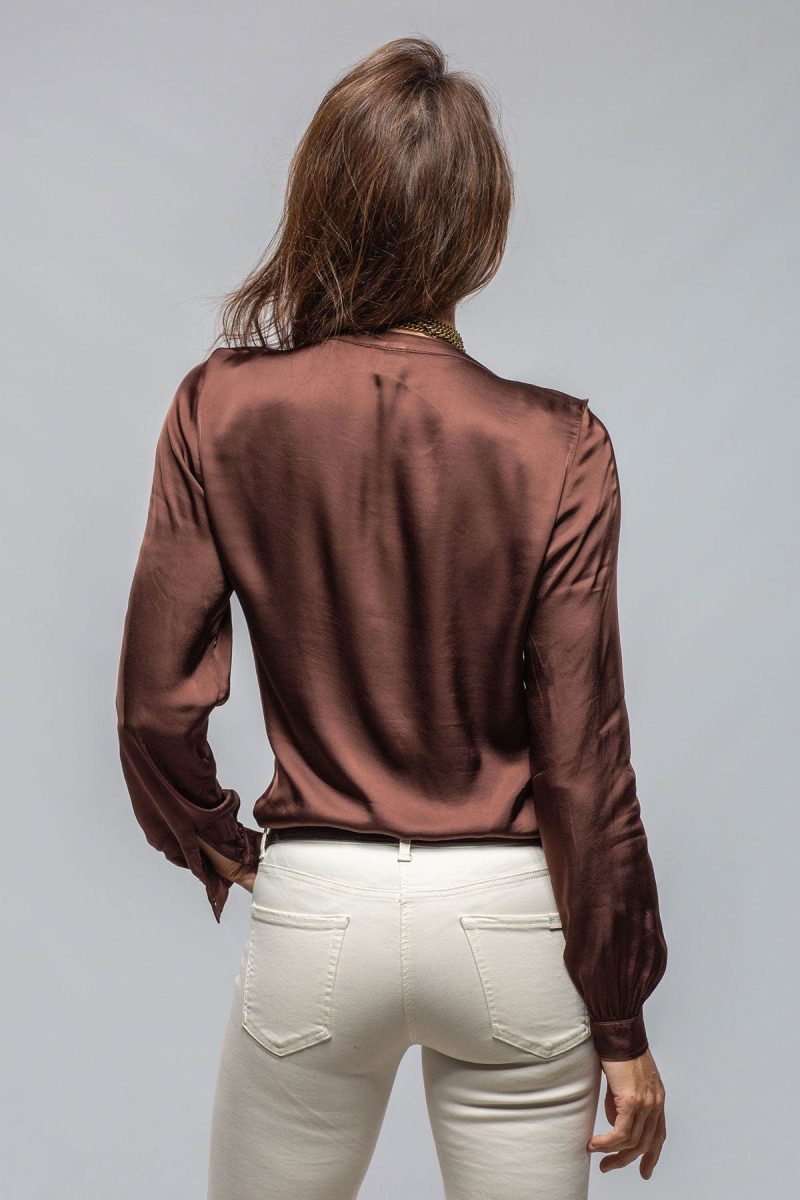 european culture vivian ruffle blouse in chocolate ladies blouses axels vail 40558980727018