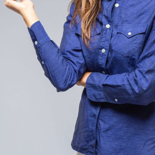 finamore marcella linen shirt in navy ladies tops axels vail 39241825059050