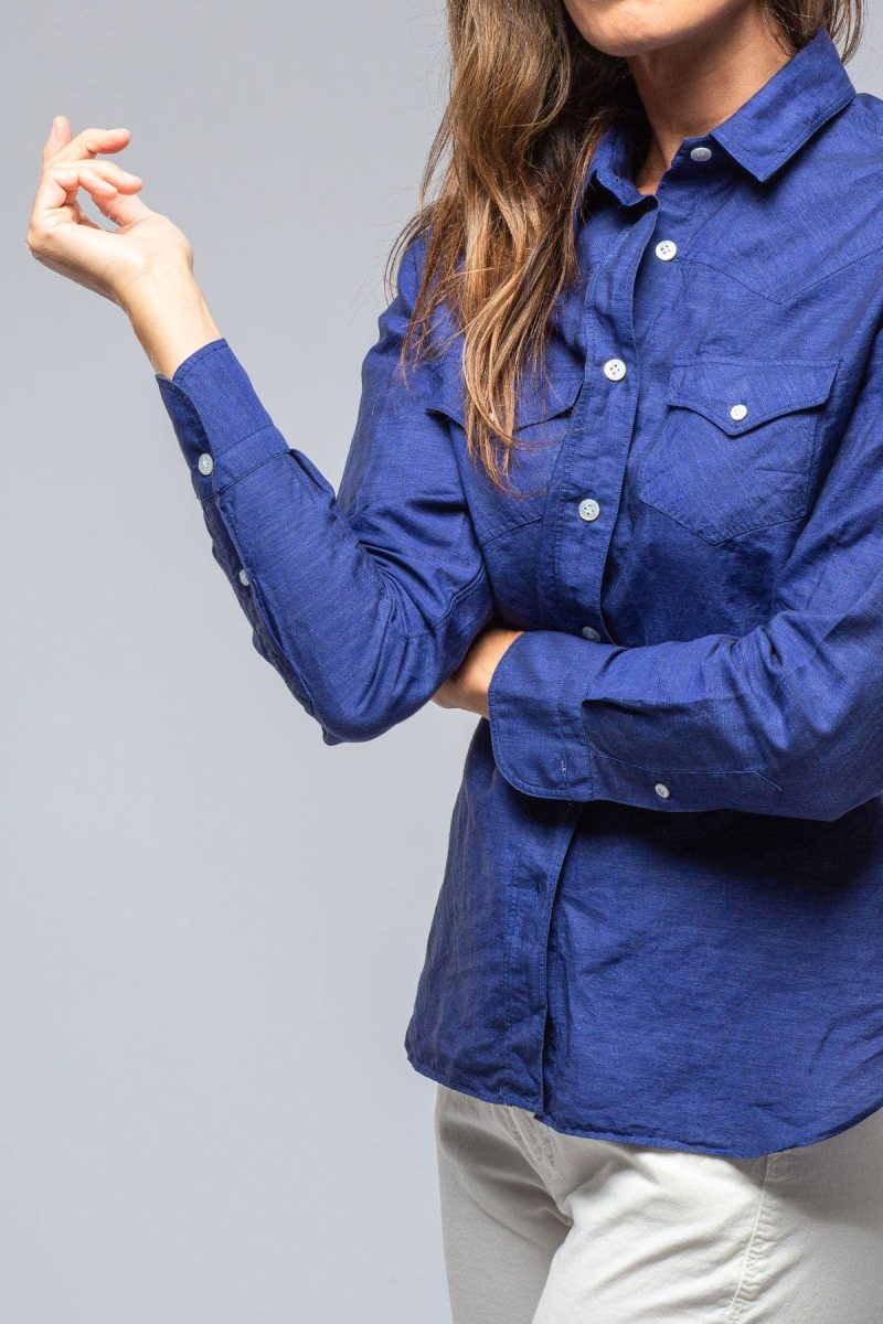 finamore marcella linen shirt in navy ladies tops axels vail 39241825059050