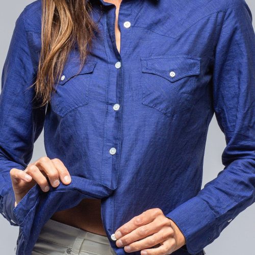 finamore marcella linen shirt in navy ladies tops axels vail 39241825091818