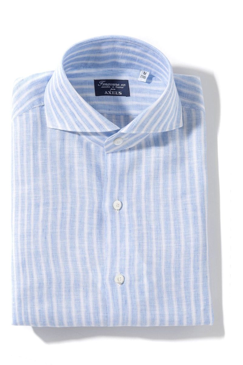 finamore napoli bonobo linen washed bengal stripe in blue mens shirts axels vail 39925571682538