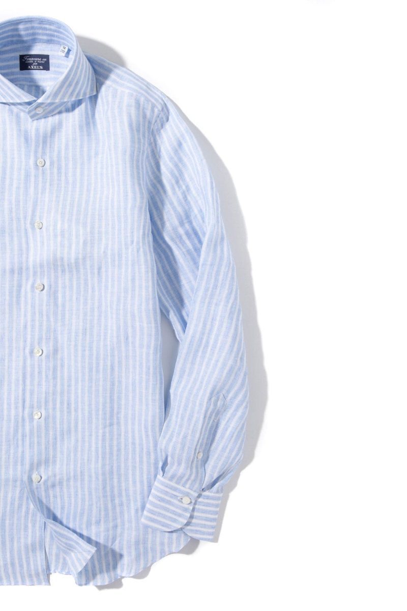 finamore napoli bonobo linen washed bengal stripe in blue mens shirts axels vail 39925571780842