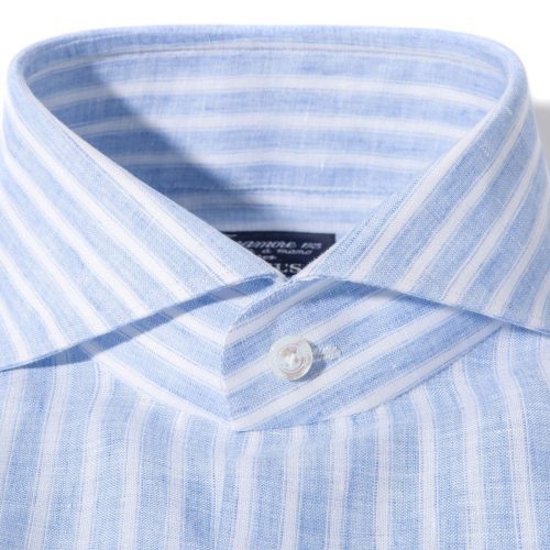 finamore napoli bonobo linen washed bengal stripe in blue mens shirts axels vail 39925571813610