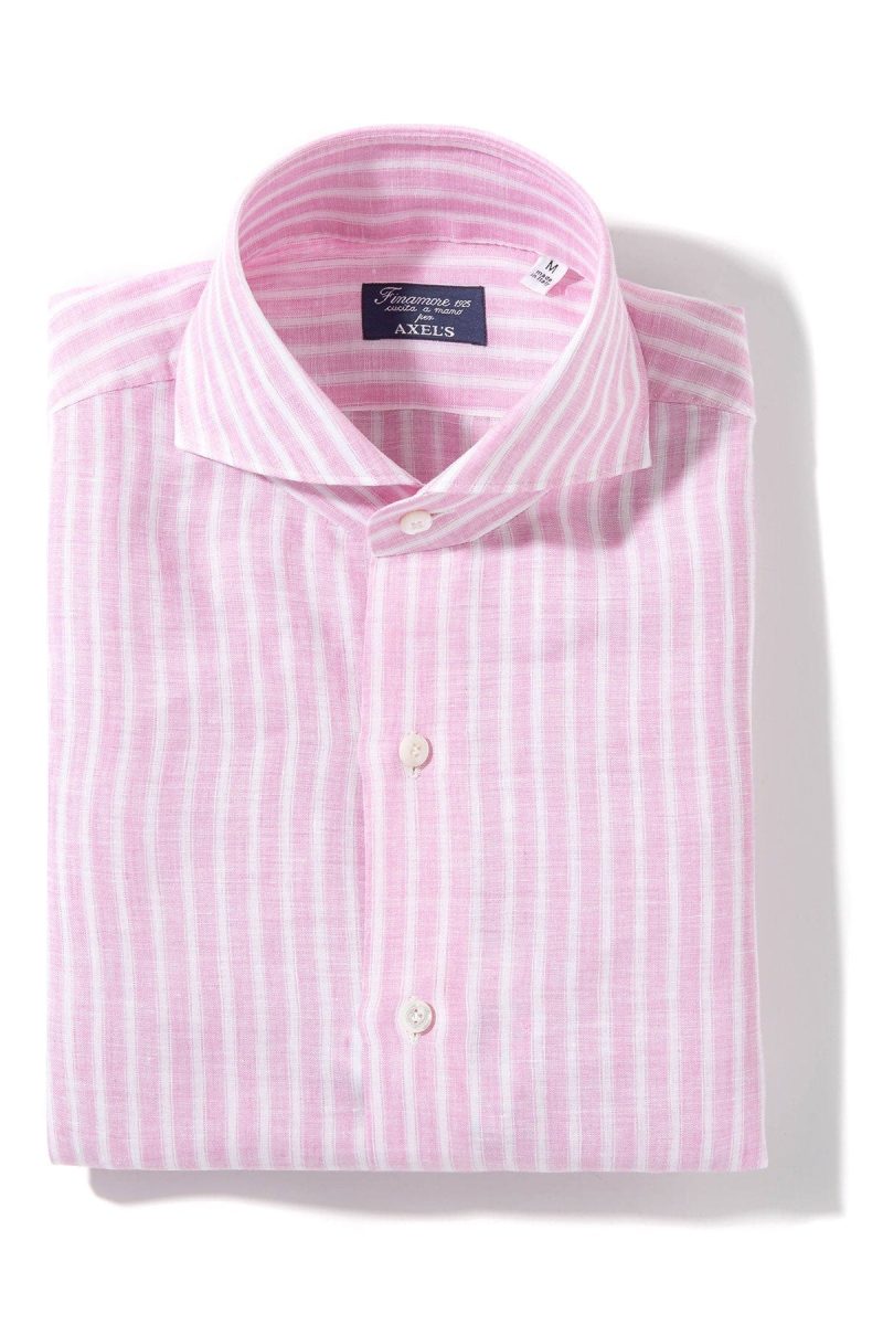 finamore napoli bonobo linen washed bengal stripe in pink mens shirts axels vail 39925572403434