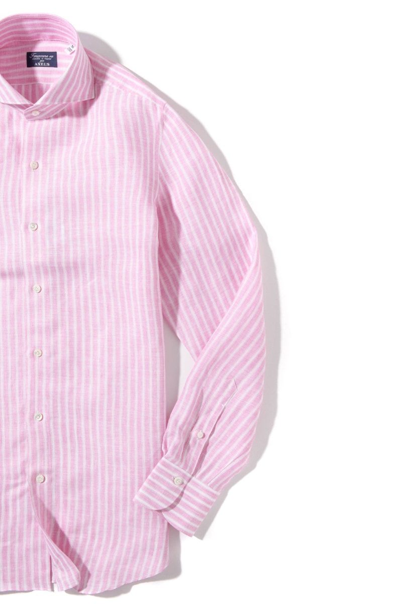 finamore napoli bonobo linen washed bengal stripe in pink mens shirts axels vail 39925572436202