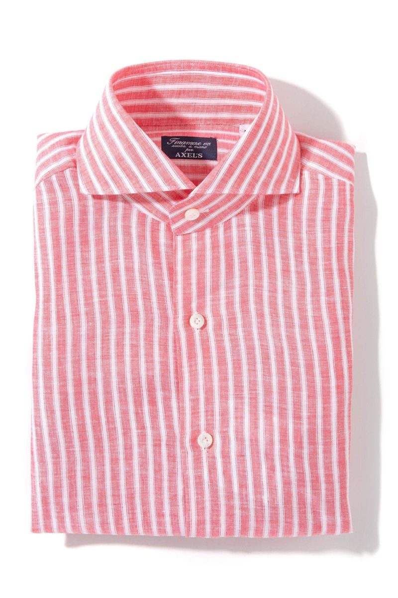 finamore napoli bonobo linen washed bengal stripe in red mens shirts axels vail 39925572501738