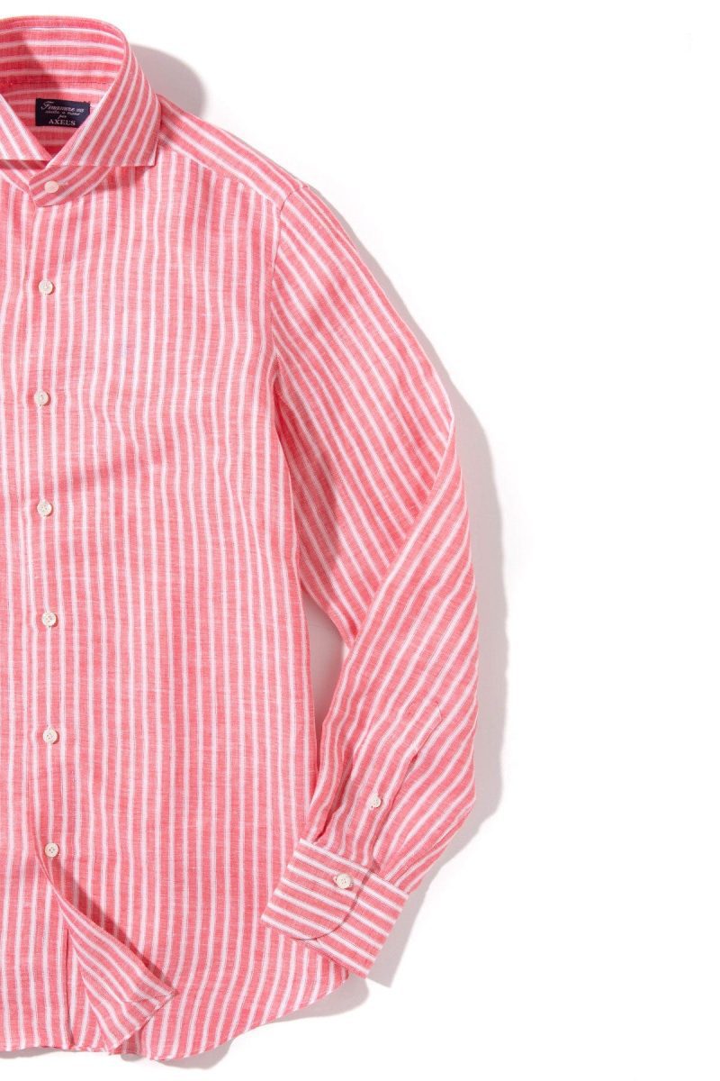 finamore napoli bonobo linen washed bengal stripe in red mens shirts axels vail 39925572567274