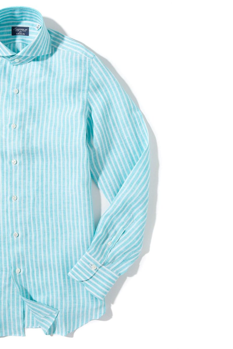 finamore napoli bonobo linen washed bengal stripe in turquoise mens shirts axels vail 39925572796650