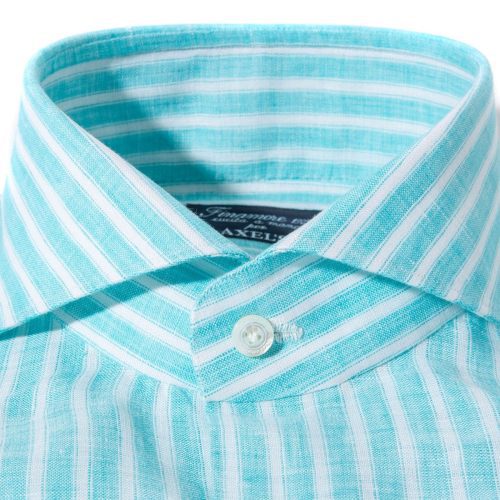 finamore napoli bonobo linen washed bengal stripe in turquoise mens shirts axels vail 39925572829418