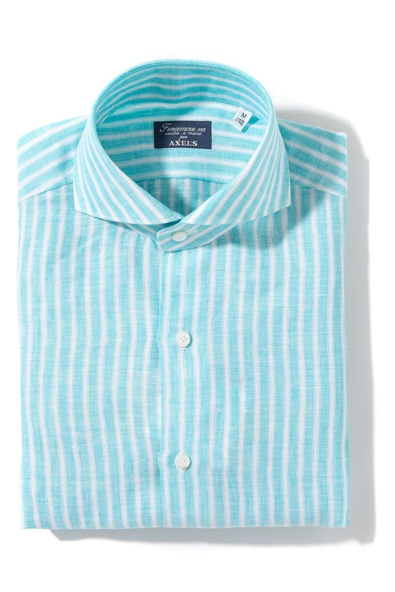 finamore napoli bonobo linen washed bengal stripe in turquoise mens shirts axels vail 39925572862186