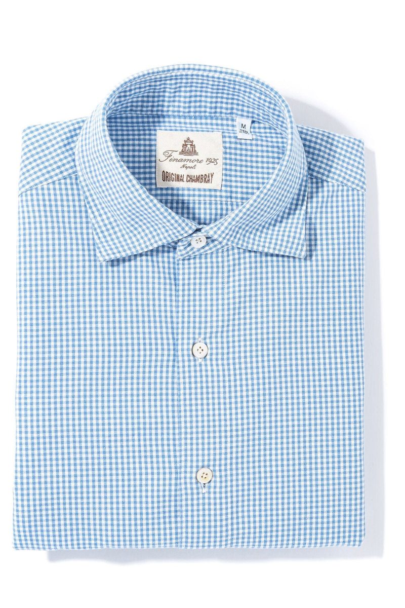 finamore napoli hexie cotton check in blue mens shirts axels vail 39391274467562