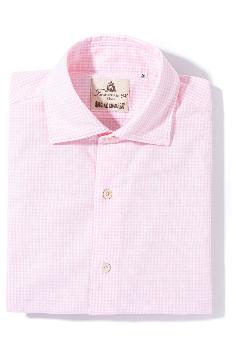 finamore napoli hexie cotton check in pink mens shirts axels vail 39391283118314