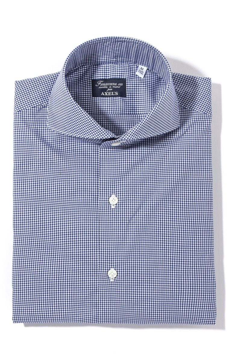 finamore napoli petzen small checked cotton shirt in blue mens shirts axels vail 38975048188138