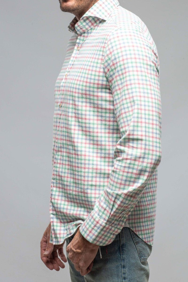 giannetto portofino crater shirt in green pink check mens shirts axels vail 37850800783594