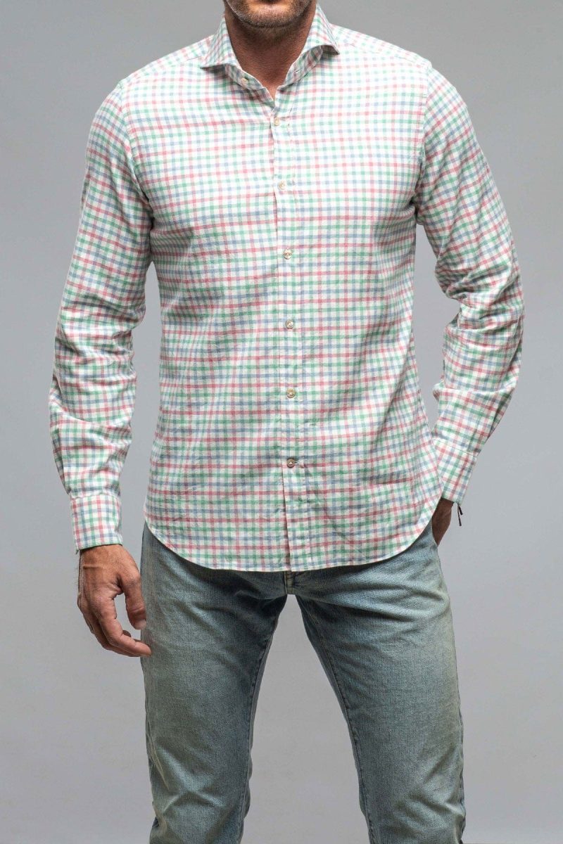 giannetto portofino crater shirt in green pink check mens shirts axels vail 37850800947434