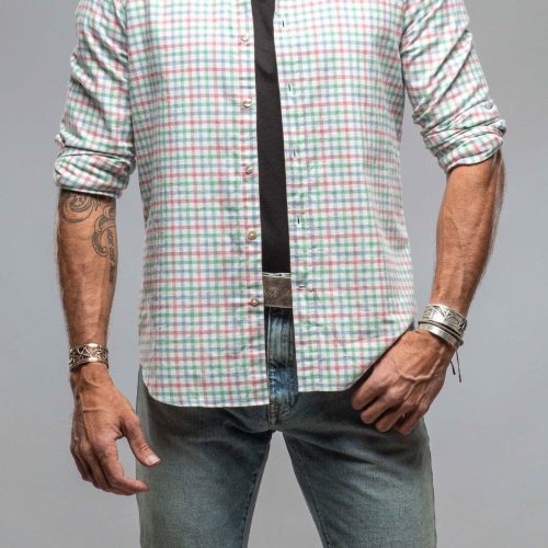 giannetto portofino crater shirt in green pink check mens shirts axels vail 37850801111274