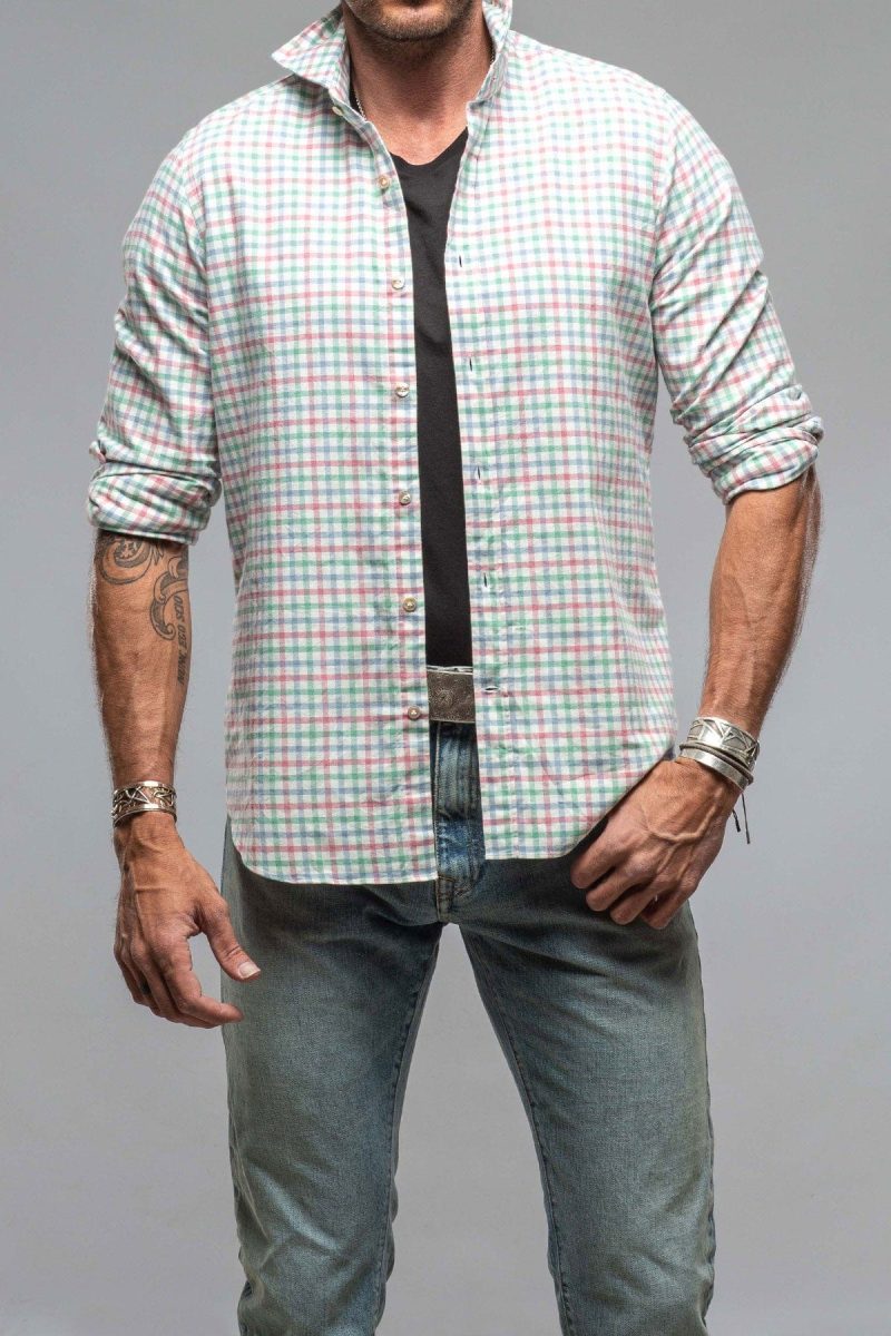 giannetto portofino crater shirt in green pink check mens shirts axels vail 37850801111274