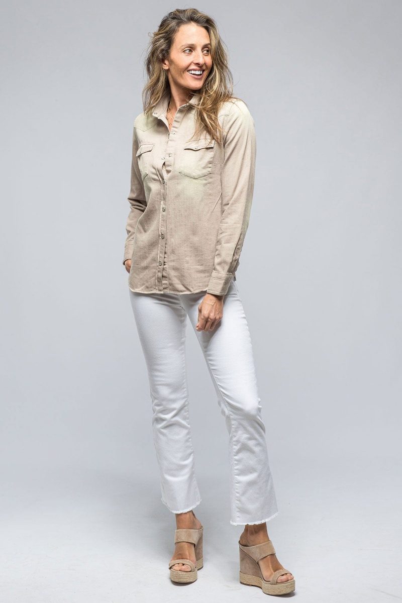 giannetto portofino misty sand washed jean shirt in beige ladies tops axels vail 39147623088362