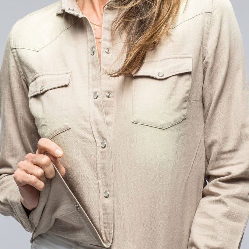 giannetto portofino misty sand washed jean shirt in beige ladies tops axels vail 39147623186666