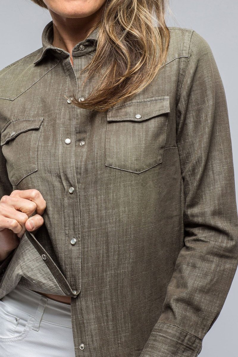 giannetto portofino misty sand washed jean shirt in military ladies tops axels vail 39147614142698