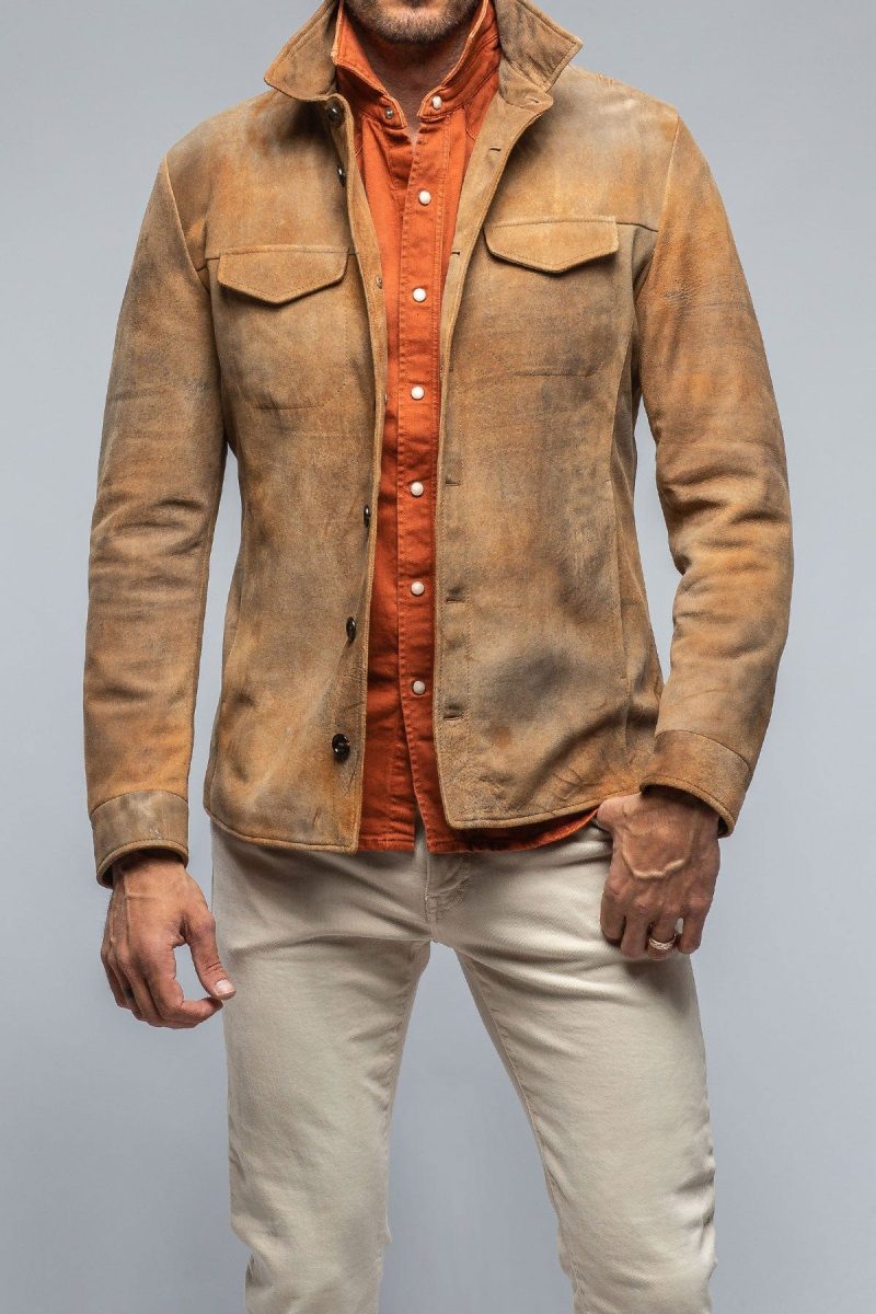 gimo s aldrich distressed shirt in palomino mens outerwear leather axels vail 39330002010346