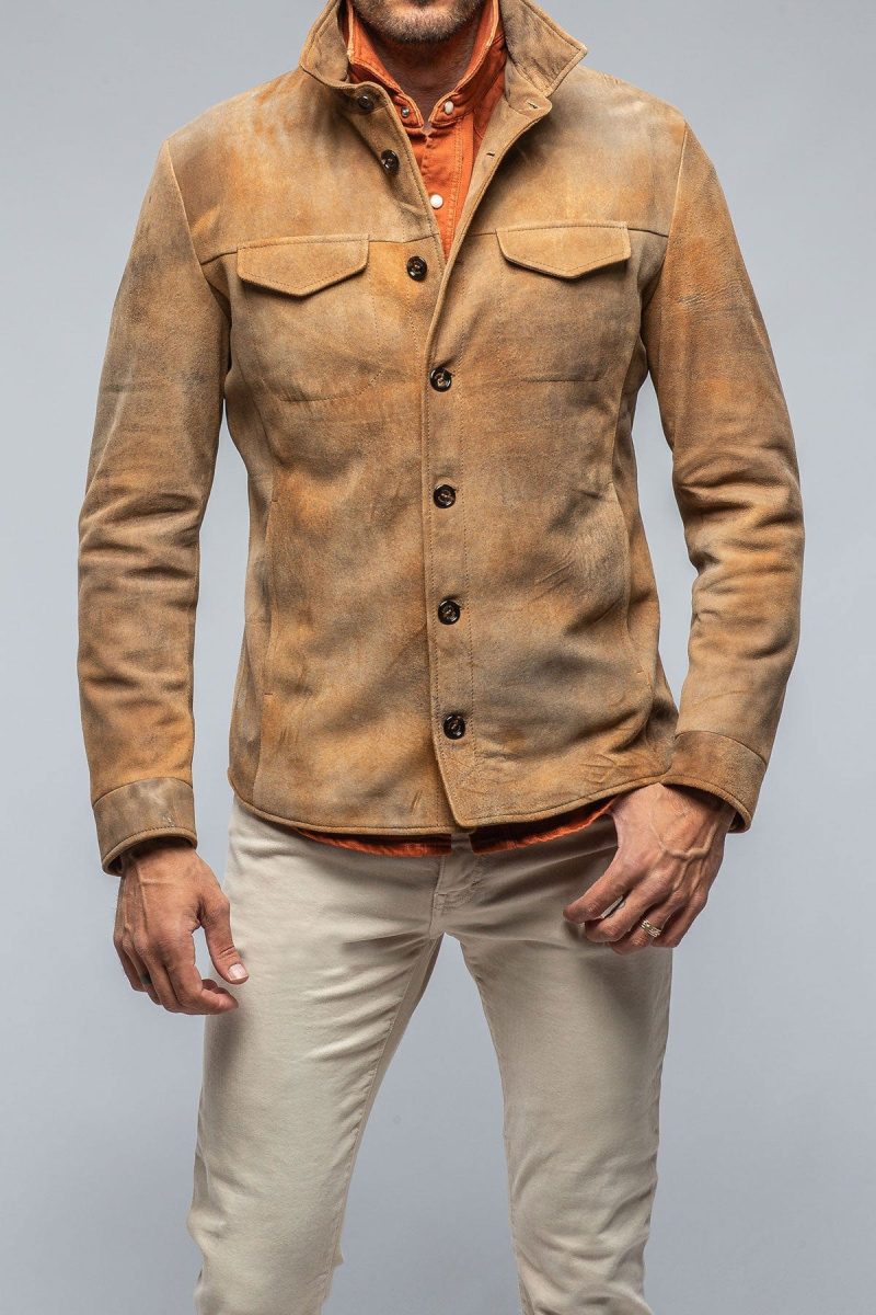 gimo s aldrich distressed shirt in palomino mens outerwear leather axels vail 39330002043114