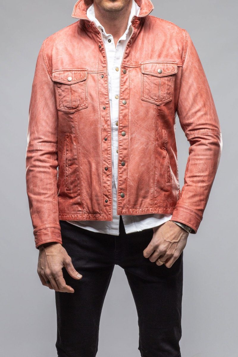 gimo s enna washed leather shirt jacket in red mens outerwear leather axels vail 40615987609834