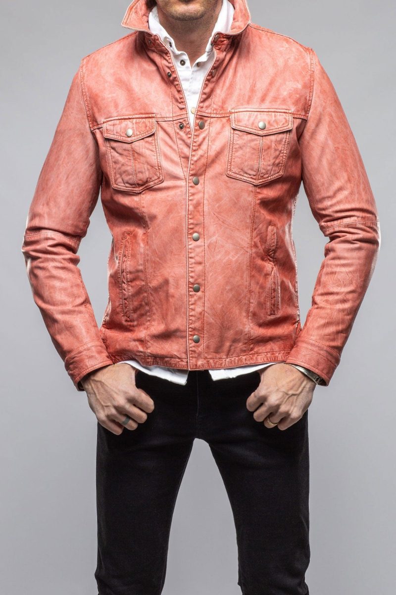 gimo s enna washed leather shirt jacket in red mens outerwear leather axels vail 40615987708138