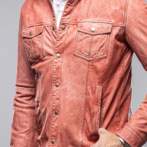 gimo s enna washed leather shirt jacket in red mens outerwear leather axels vail 40615987773674