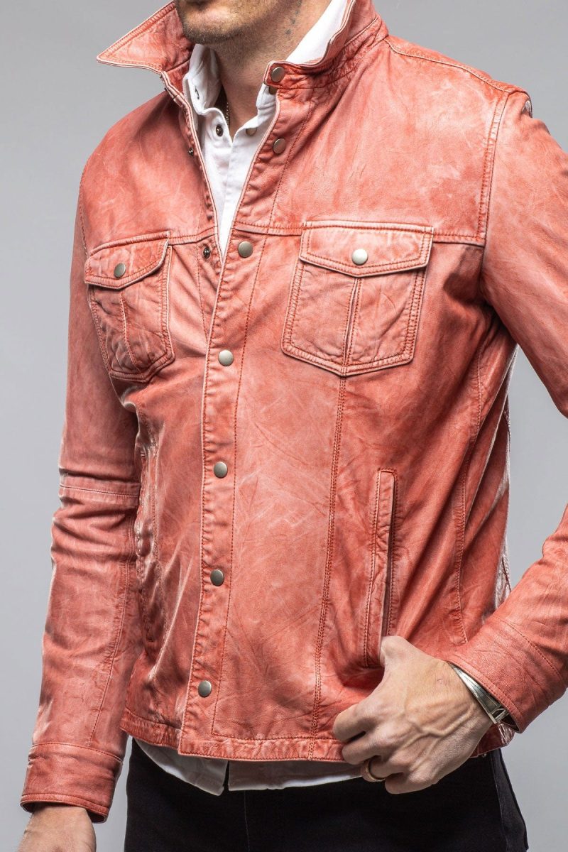 gimo s enna washed leather shirt jacket in red mens outerwear leather axels vail 40615987773674