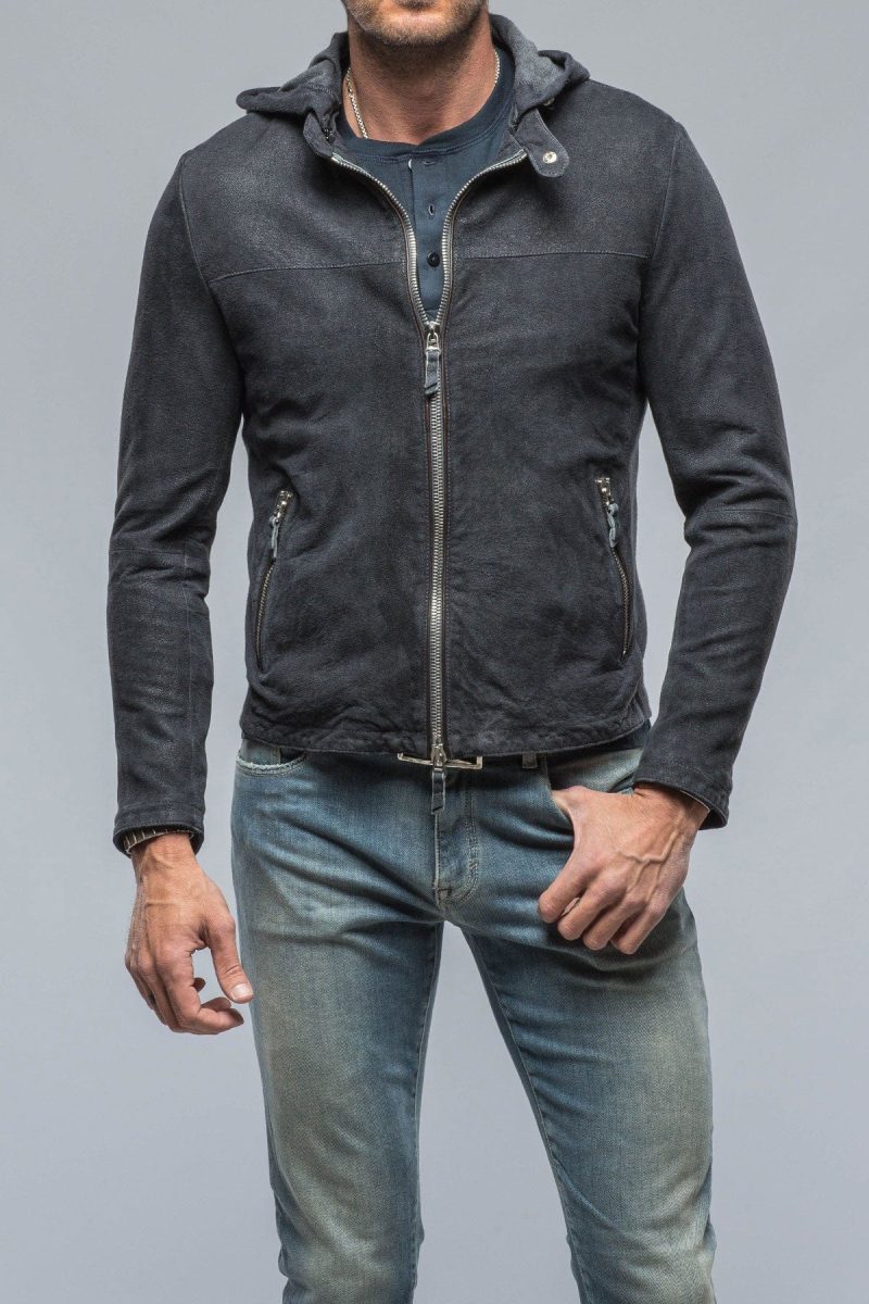 gimo s leopardi moto hoodie in blue charcoal mens outerwear leather axels vail 38620504424682