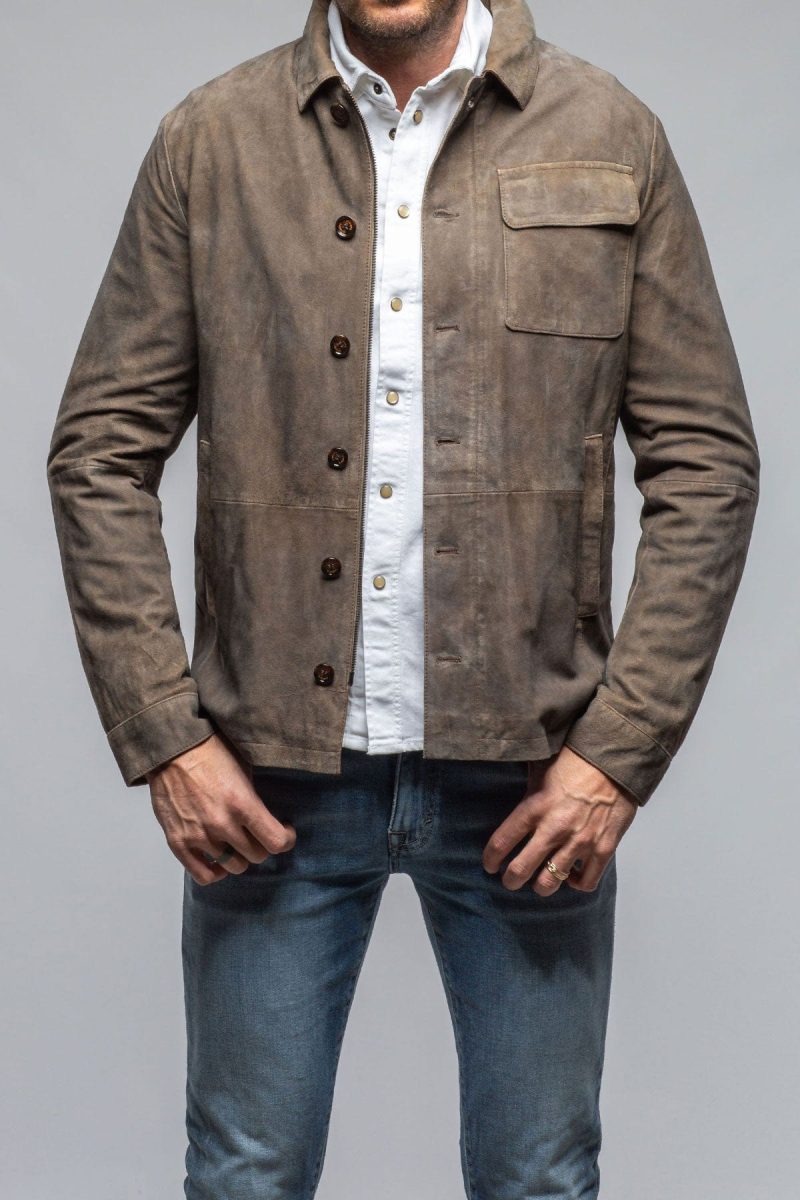 gimo s oakley suede shirt jacket in mushroom mens outerwear leather axels vail 40563333169386