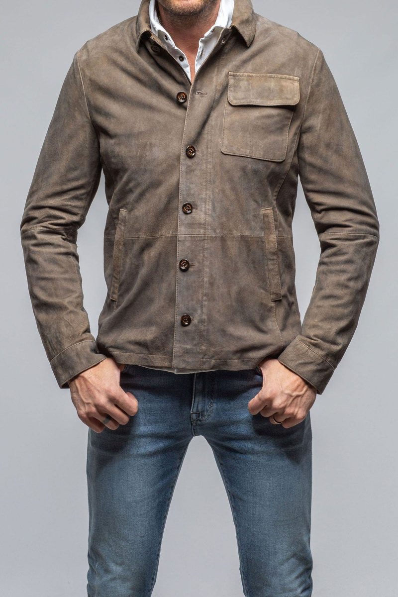 gimo s oakley suede shirt jacket in mushroom mens outerwear leather axels vail 40563333202154