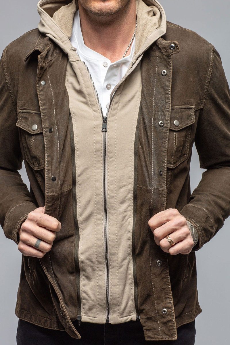 gimo s swift suede shirt with removable hood mens outerwear leather axels vail 40563380715754