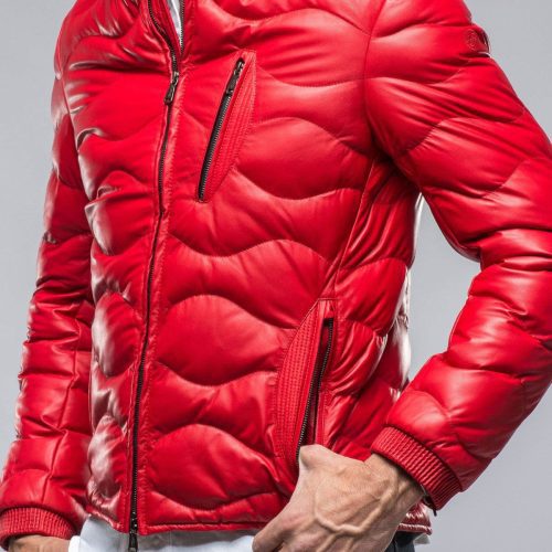 heinz bauer heinzer leather puffer in red mens outerwear leather axels vail 38802062082282