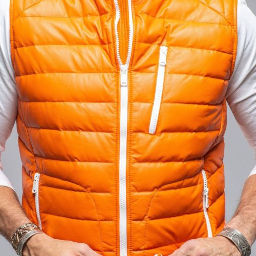 heinz bauer saxan leather vest in orange mens outerwear leather axels vail 39677515759850