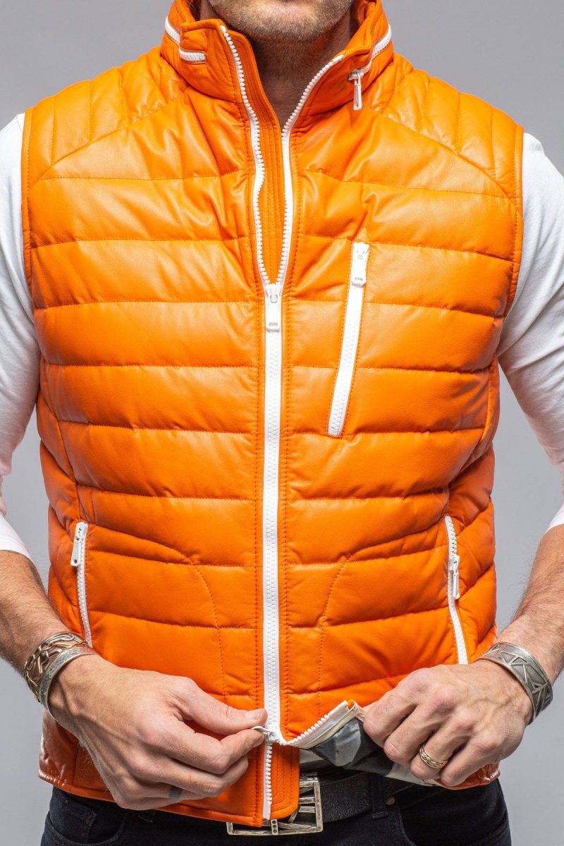 heinz bauer saxan leather vest in orange mens outerwear leather axels vail 39677515759850