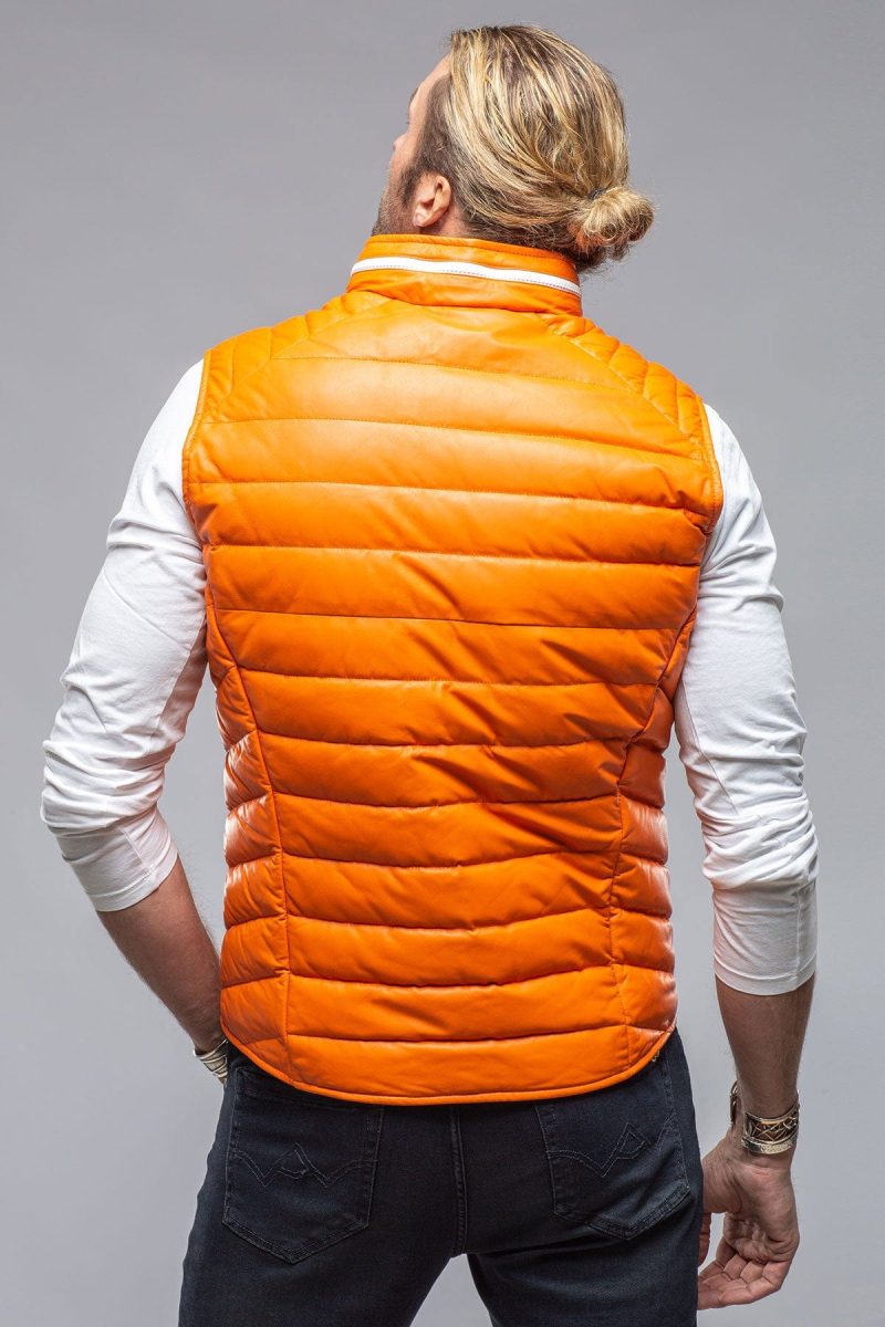 heinz bauer saxan leather vest in orange mens outerwear leather axels vail 39677515858154