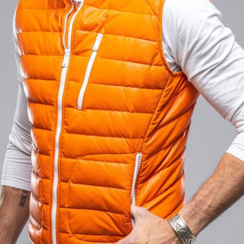 heinz bauer saxan leather vest in orange mens outerwear leather axels vail 39677515890922