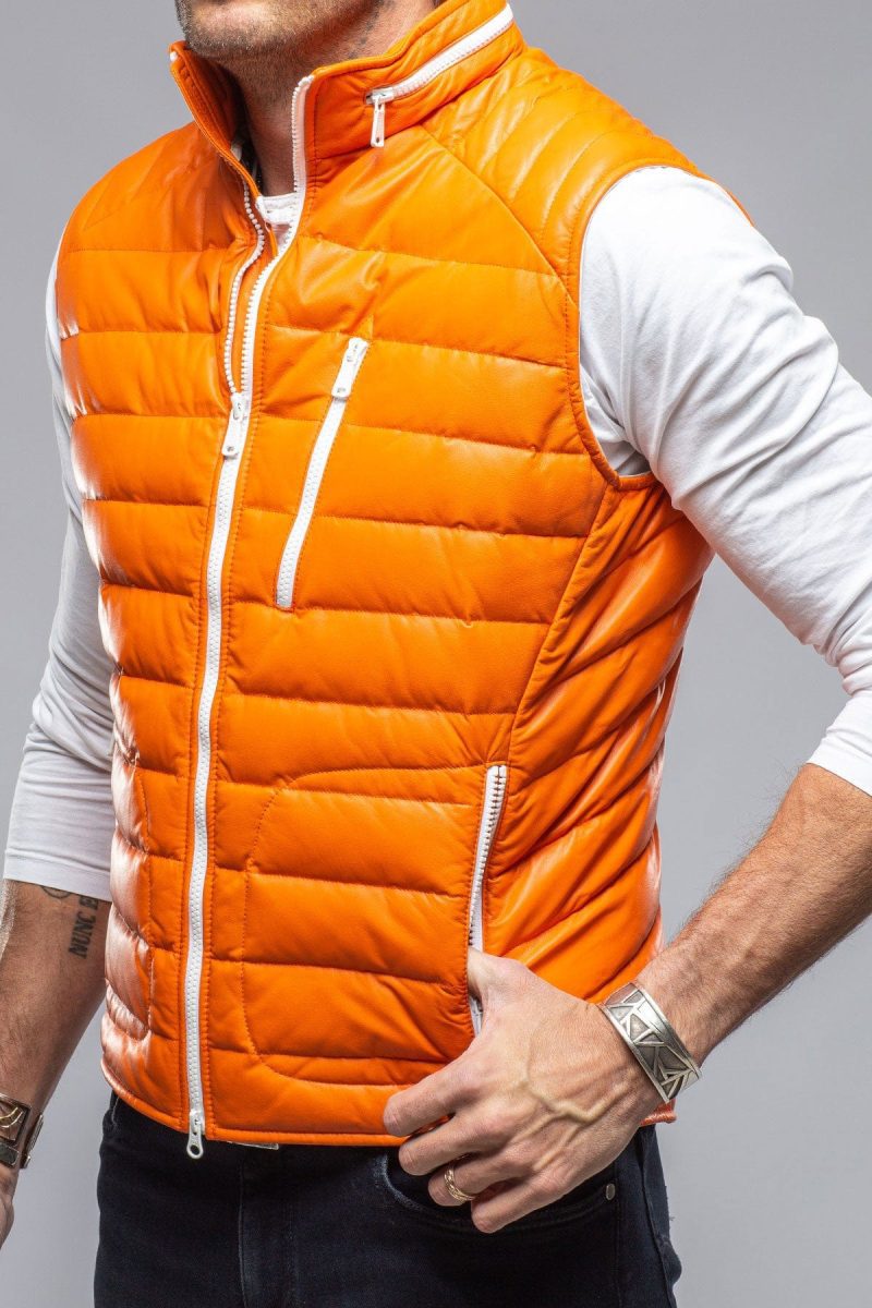 heinz bauer saxan leather vest in orange mens outerwear leather axels vail 39677515890922