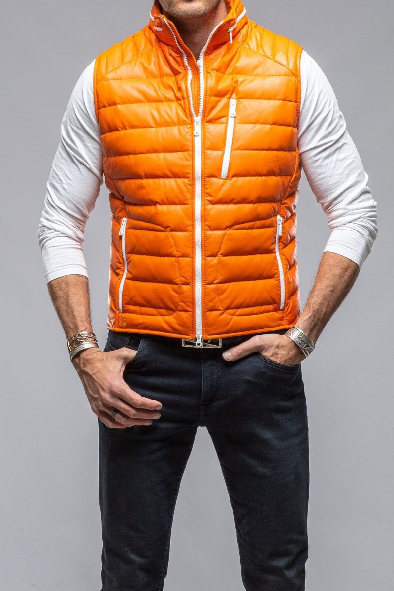 heinz bauer saxan leather vest in orange mens outerwear leather axels vail 39677515923690